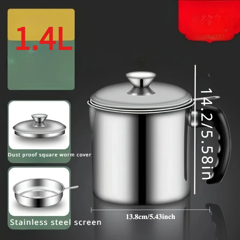 1pcs 304 Stainless Steel Soup Oil Separator Filter Cup With Fine Mesh Strainer view 2