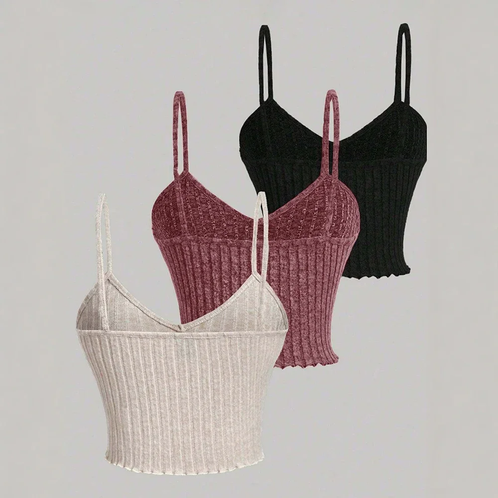 الدبابات الصيف الكورية عارضة حمالة بلون أكمام الحبيب الرقبة نحيل صالح ثلاث قطع الدبابات للنساء