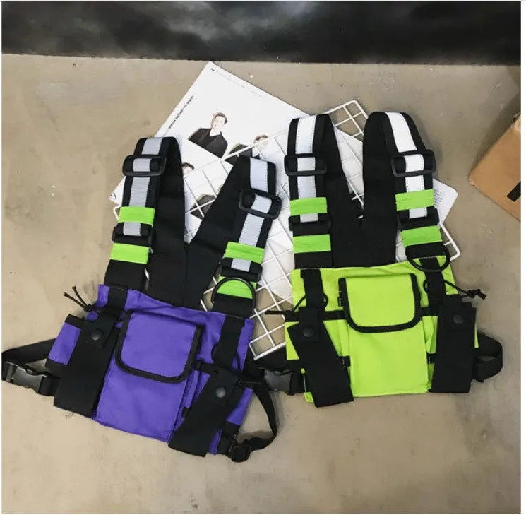 Functional Tactical Chest Bag For Men Fashion Bullet Hip Hop Vest Streetwear Bag Waist Pack Unisex Black Chest Rig Bag