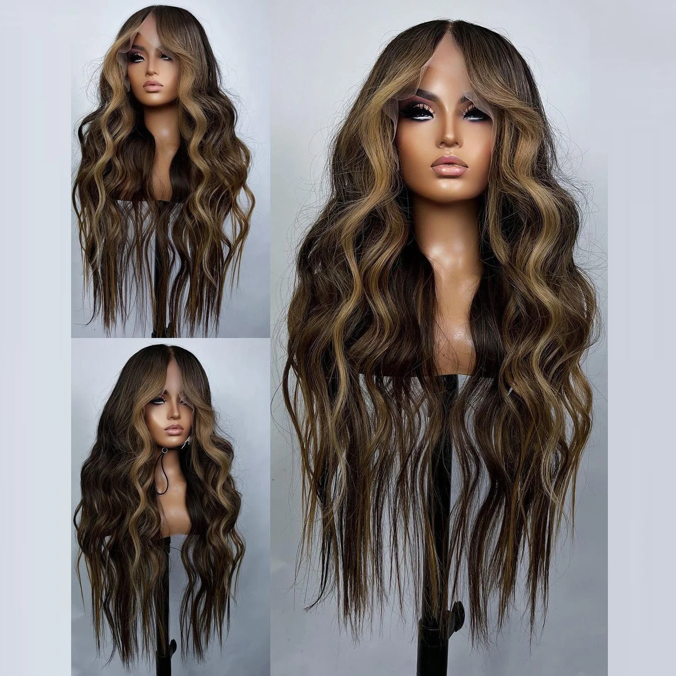 Light Brown Highlighted Full Lace Wigs Wavy Human Hair Wig Transparent HD Lace Frontal Wig 180% Virgin Hair Pre Plucked 13x6