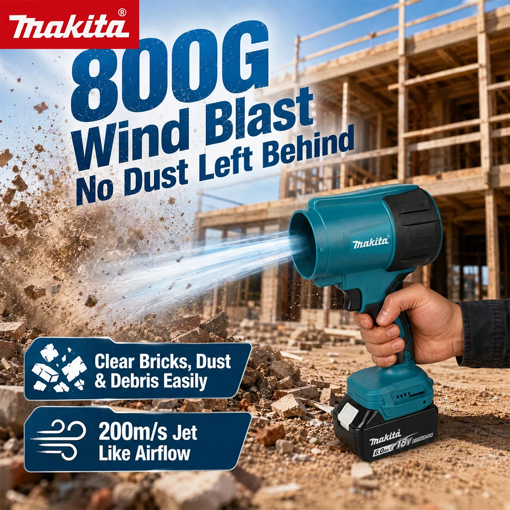 For Makita Hand Air Blower, 200m/s Powerful Jet Air, 800G Wind, Cordless Portable Tool for Dust, Brick Chips Clearing