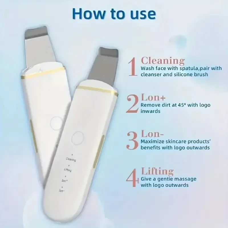 1 PC Ultrasonic Skin Scrubber การสั่นสะเทือน Face Spatula Blackhead Remover พลั่วทําความสะอาด Cavitation Peeling Facial Lifting Skin Care