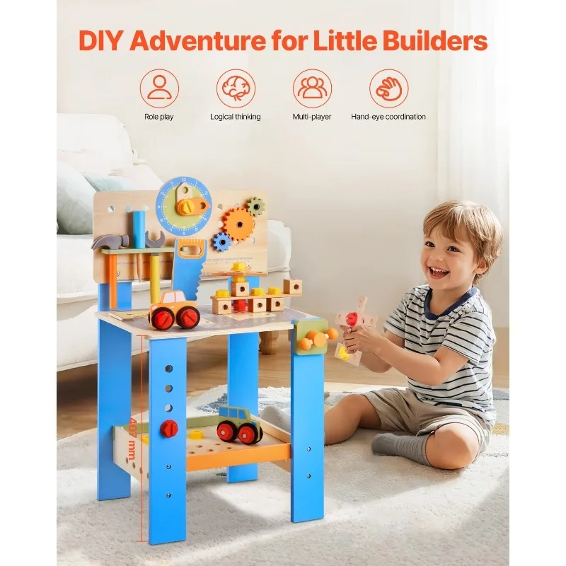 

【From China】 62pcs Kids Workbench Children's Toys Wooden Tool Bench with Tools Building Toy Set for Boys & Girls Educational Gi