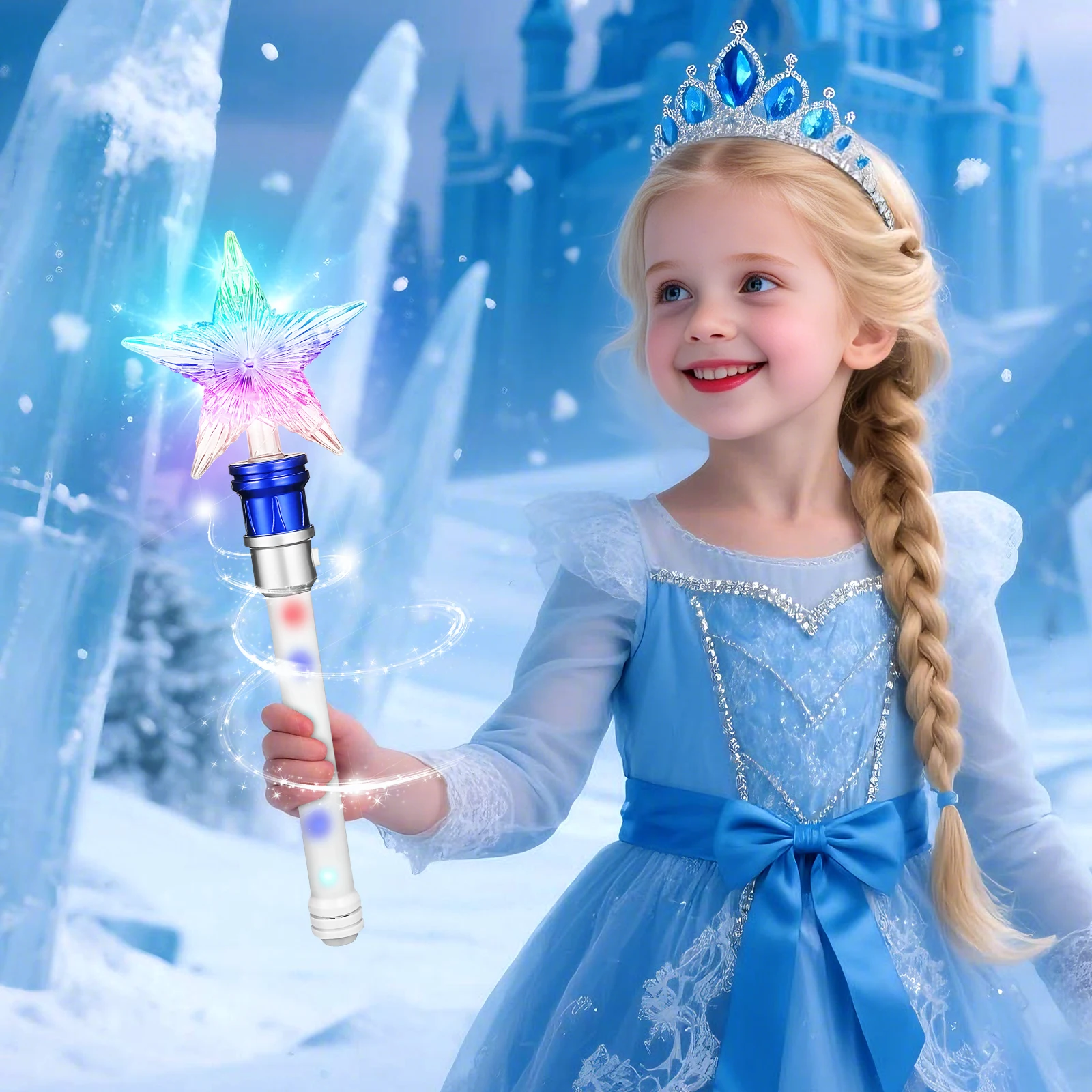 

2Pcs Star Glitter Rotating Light Up Wand for Kids Girls Party Christmas LED Flashing Star Glow Wand