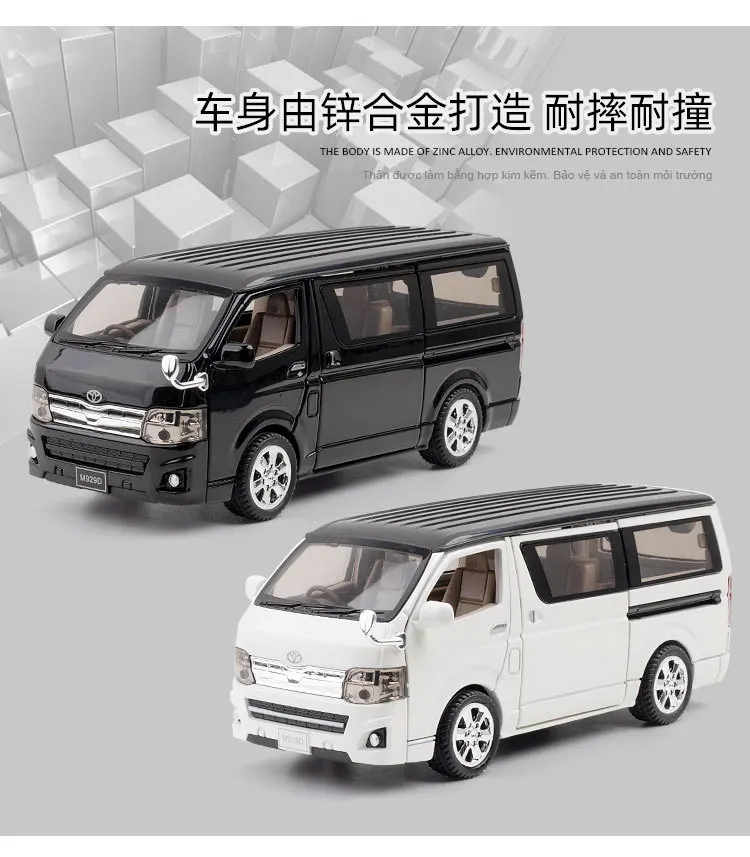1:32 Scale HIACE Toy Car Models Alloy Diecast MPV Doors Opened Pull Back Sound Light Business Travel Vehicle Presents for Boys