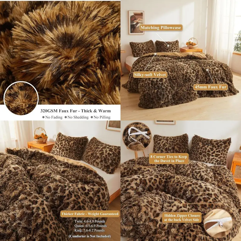 

Комплект пушистого пододеяльника из искусственного меха с принтом гепарда, комплект из 3 мягких плюшевых кудлатых постельных принадлежностей (1 одеяло из искусственного меха с леопардовым принтом C