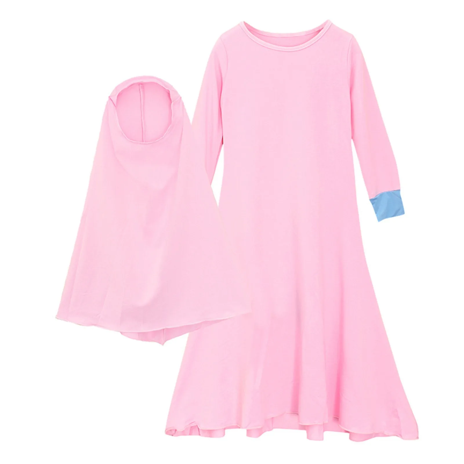 Muslim Islamic Girls\' Ramadan Abaya With Hijab Full Length Robe Burka Maxi Little Kid Toddler Baby Girl Dresses 1 to 14 Years