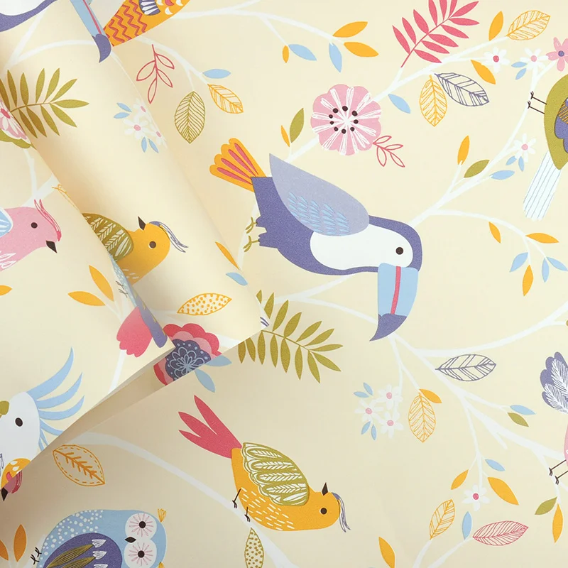 Flowers and Birds Wall Paper Children Princess Room Girl Boy Bedroom Warm Non-Woven Wild Plant Animal Wallpaper Papel De Parede