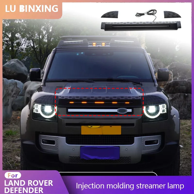 

Black Front Bug Shield Hood Deflector Guard Car Bonnet Plastic Cover Protector With LED Light for 2020 land rover defender L663