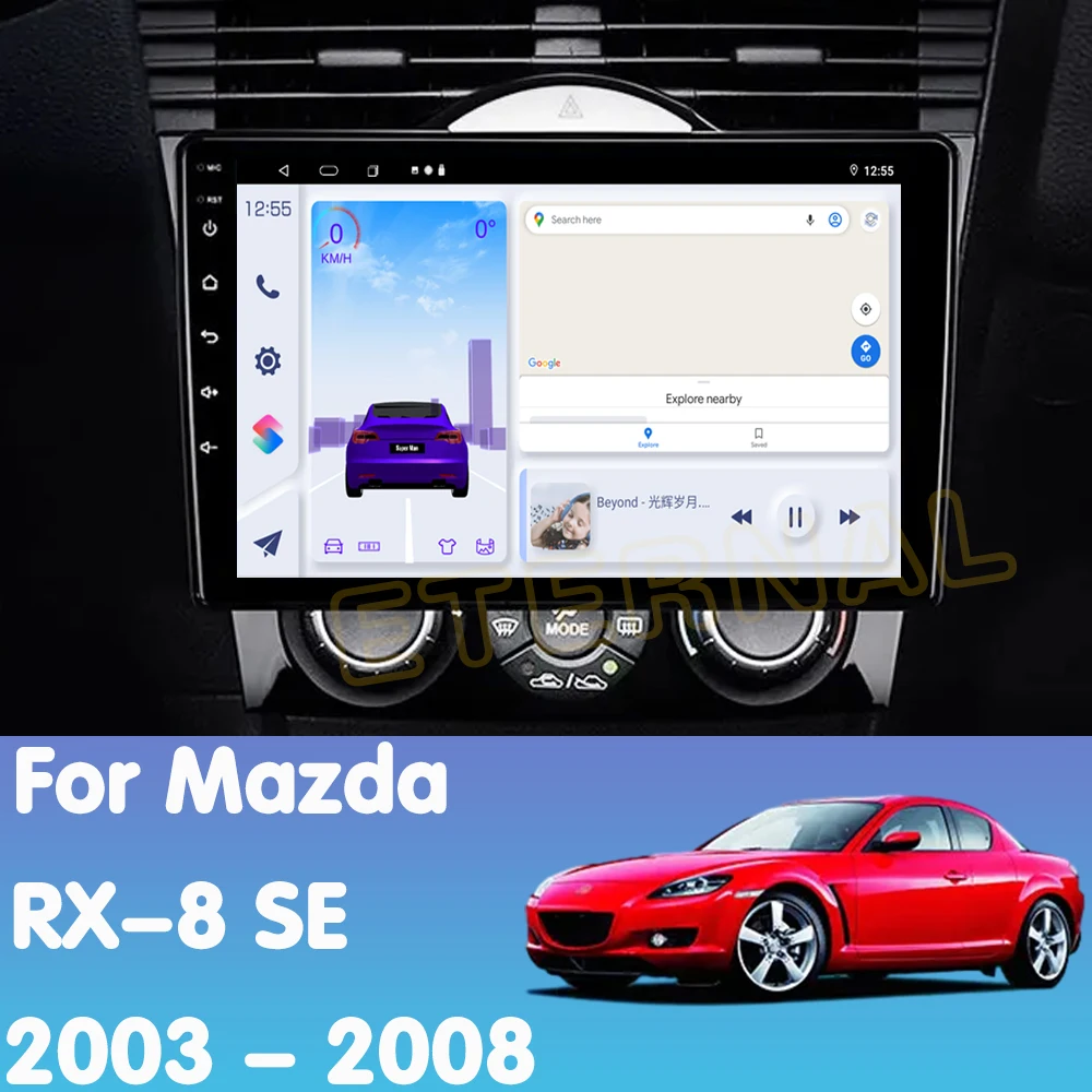 Rádio do carro de android 14 para mazda RX-8 se 2003 - 2008 reprodutor de vídeo multimídia navegação unidade principal carplay sem 2din dvd 4g wifi qled