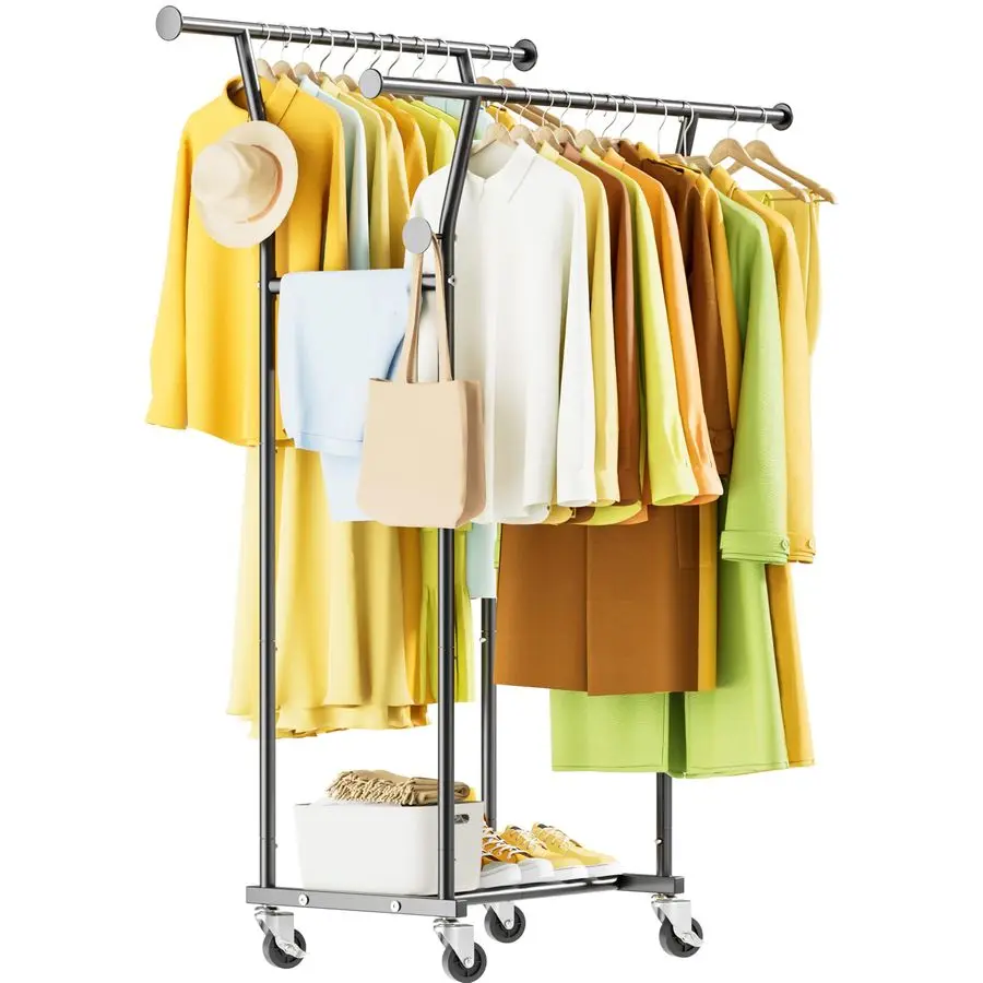 

Металлическая передвижная вешалка для одежды на колесиках, портативная, прочная, для хранения одежды
