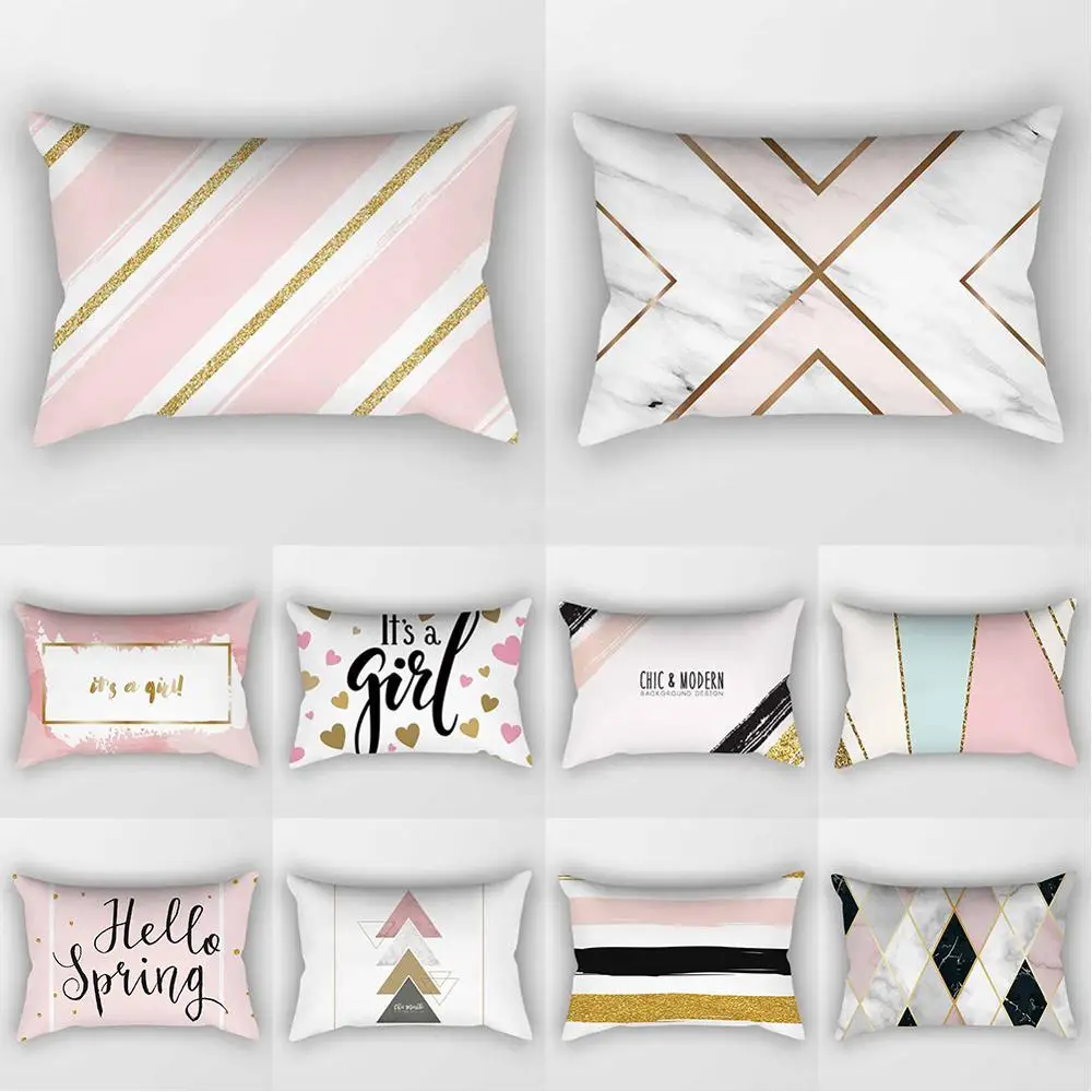 Pink Gold Cushion Cover Polyester Printed Pillowcase 30x50 Marble Geometric Lumbar Throw Pillow Cover Sofa Home Decor 40x60cm