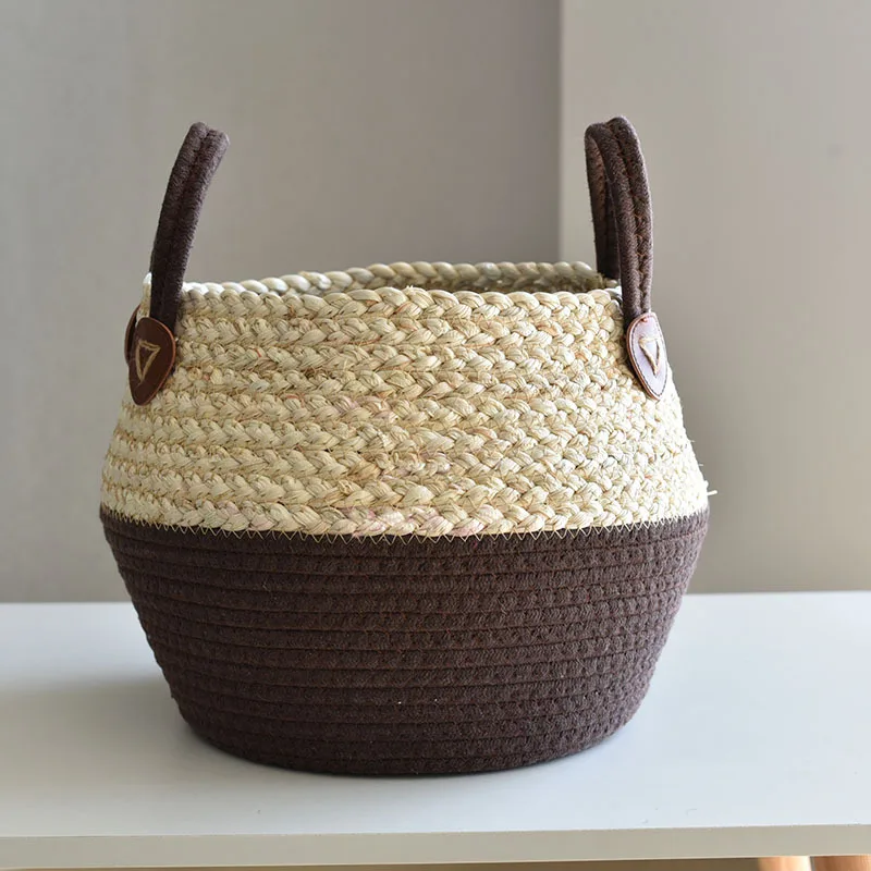 Handwoven Rattan Basket - Straw & Bamboo Flower Pot Cover or Laundry Storage | Multi-Use Woven Decor for Home