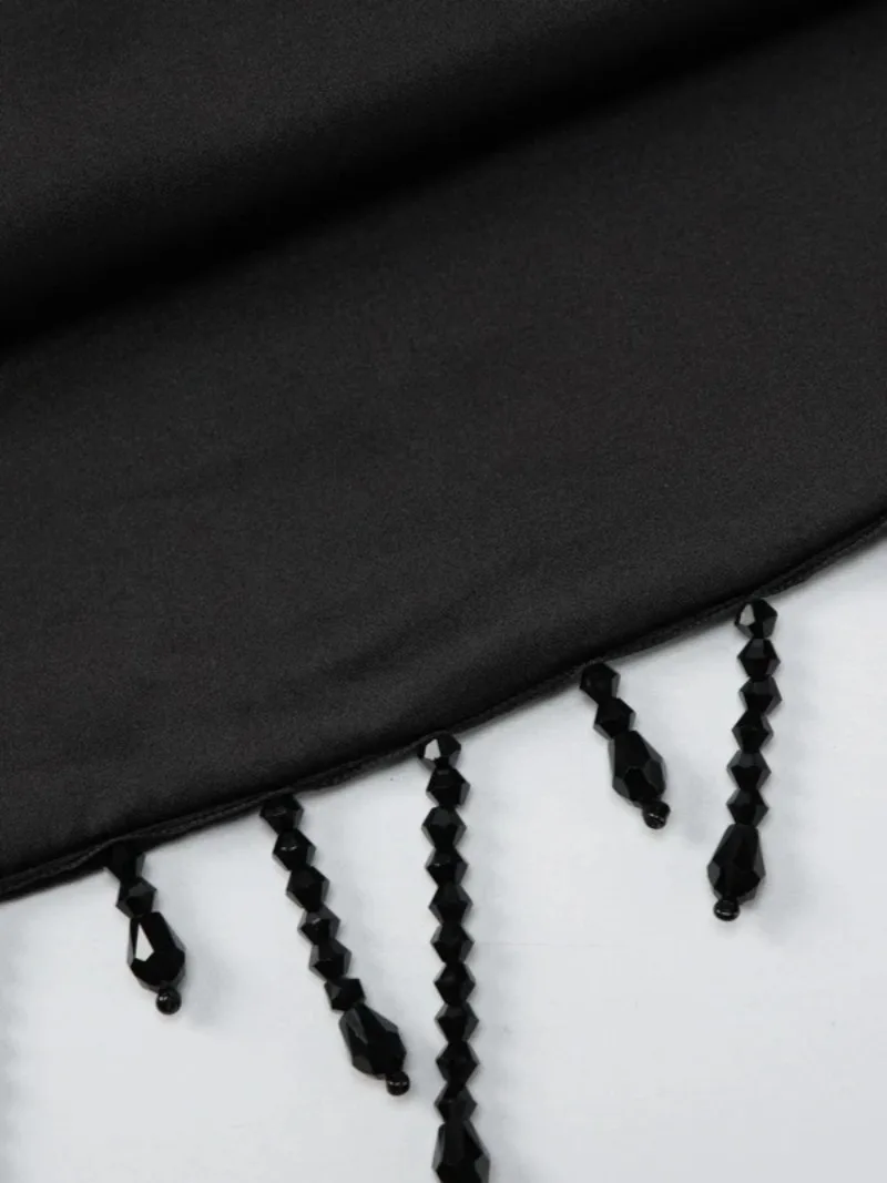 FDYOUI-vestido de fiesta nocturna con borlas y tirantes finos para mujer, minivestido de noche Sexy sin mangas y espalda descubierta ajustado de satén