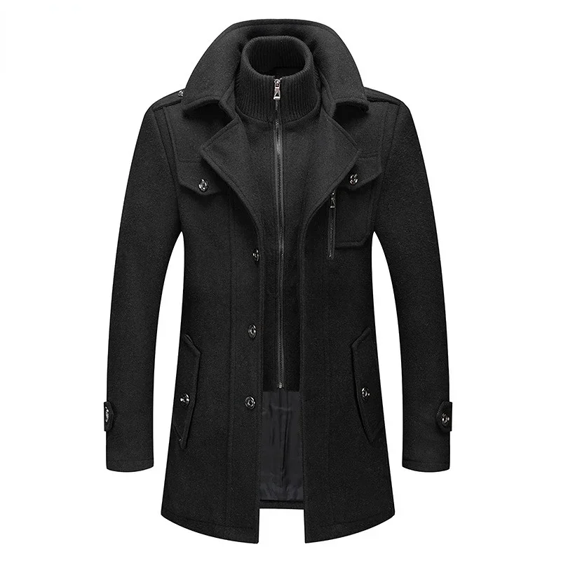 

Mens Winter Wool Coat Men Fashion Double Collar Thick Warm Jacket Single Breasted Trench Coat Men Casual Wool Blends Overcoats