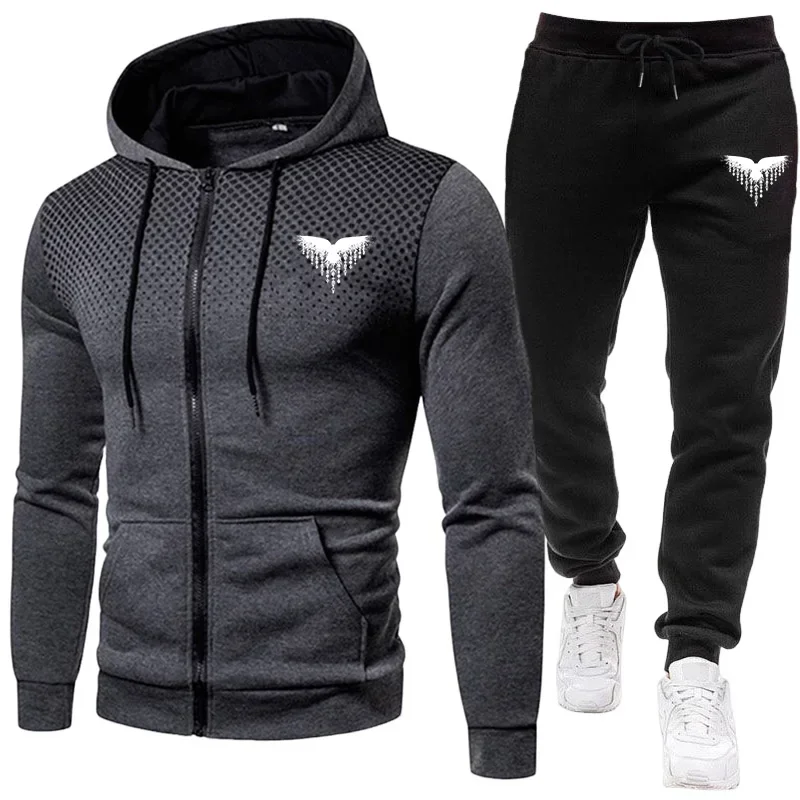 Men's Tracksuit Zipper Coat and Black Sweatpants Outdoor Casual Sporty Hoodie Jogging Suit Male Autumn Training Set Sweatshirts