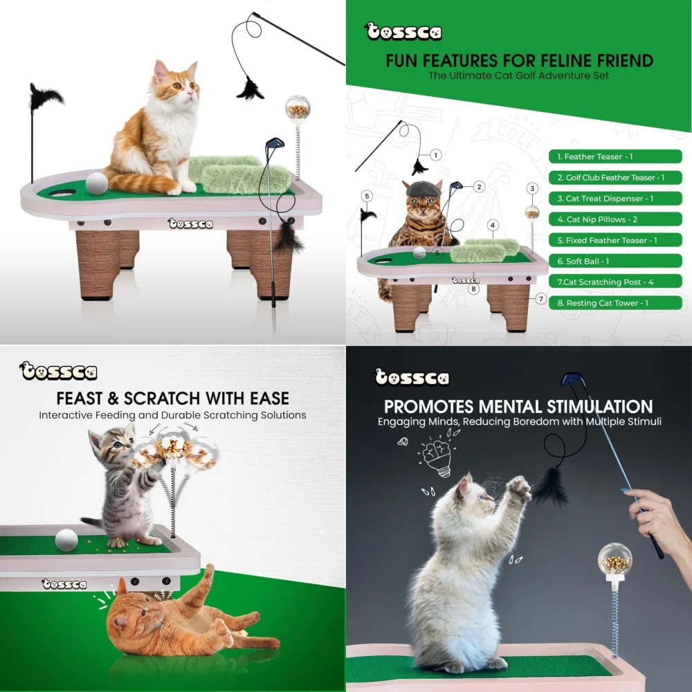 

Набор столов для кошачьего гольфа 8 в 1, игрушки и аксессуары для кошачьих когтеточек для домашних кошек, многофункциональный игровой центр