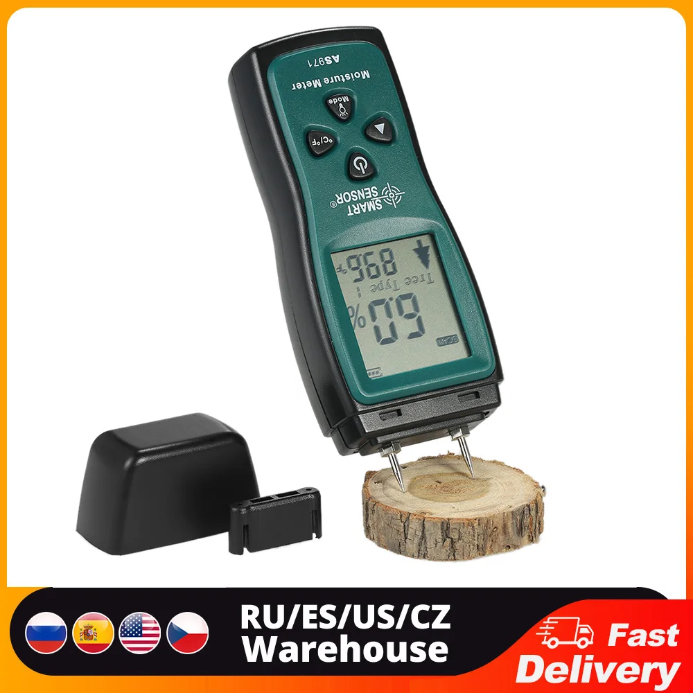 SMART SENSOR Handheld Mini Wood Moisture Meter Digital LCD Lumber Damp Meter Detector Tester 2 Pin Probe Range 2%~70%