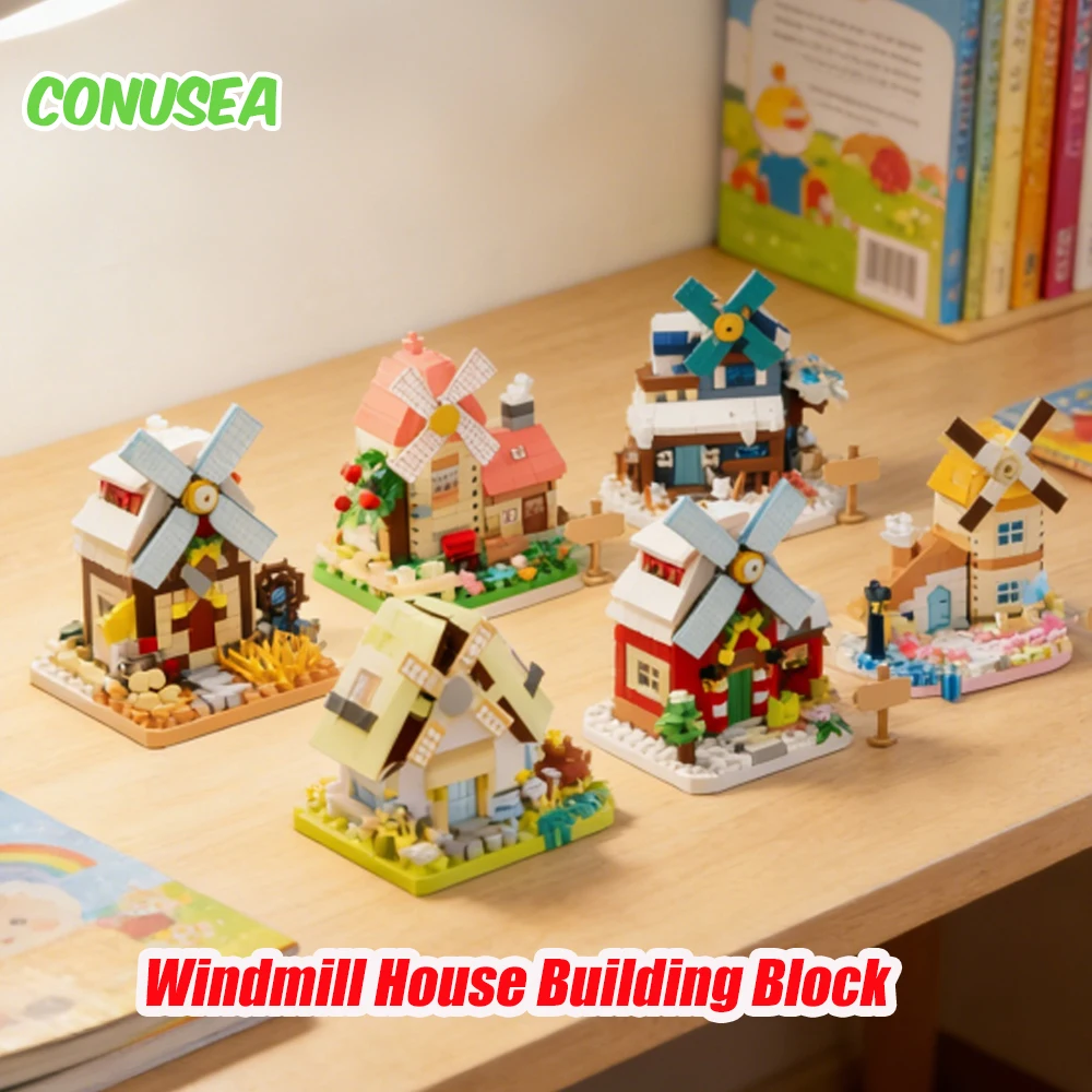 6 pezzi/set mulino a vento casa blocchi di costruzione bambini micro fiori mattoni assemblaggio per bambini giocattoli educativi regali di compleanno ragazze