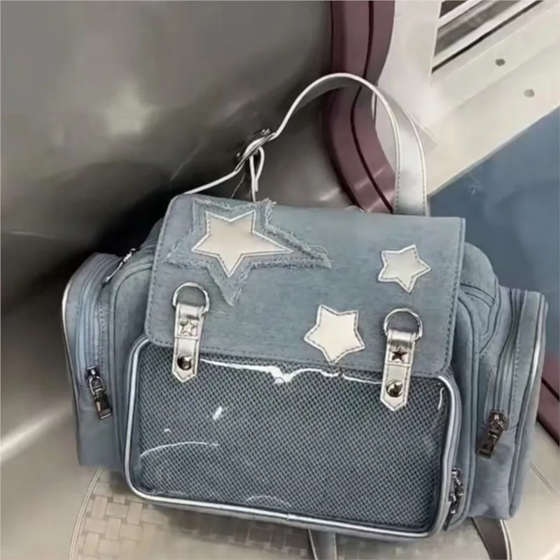 JIAERDI Harajuku Denim Backpack Women Japanese Transparent Star Ita Bags Mochila Female Lolita Vintage Y2k Backpacks Aesthetic