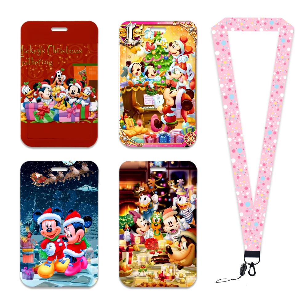 Disney Mickey Christmas Card Holder Lanyards Neck Strap Keychain ID Badge Retractable Clip Credit Card Case Holder