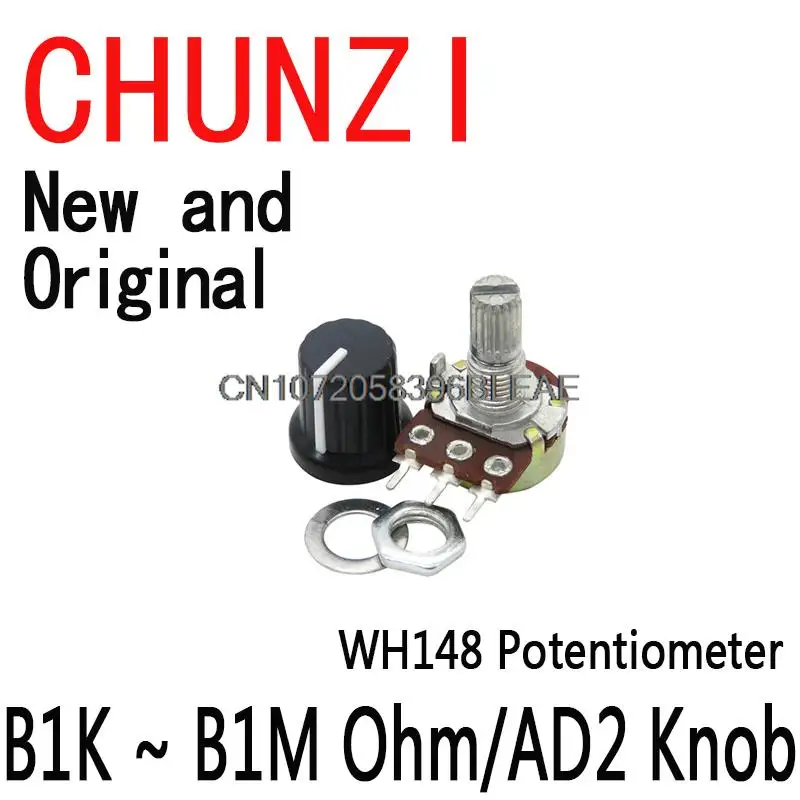 2Sets 2pcs+2pcs 1K 2K 5K 10K 20K 3Pin 15mm 10K New 3 Terminal Linear Taper Rotary Potentiometer For Arduino WH148 B1K ~ B1M Ohm 