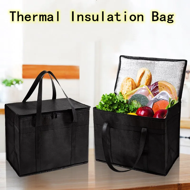 Large Capacity Thermal Insulation Lunch Bag Non Woven Fabric Food Storage Picnic Bags Tote Portable Cooler Aluminum Foil Handbag