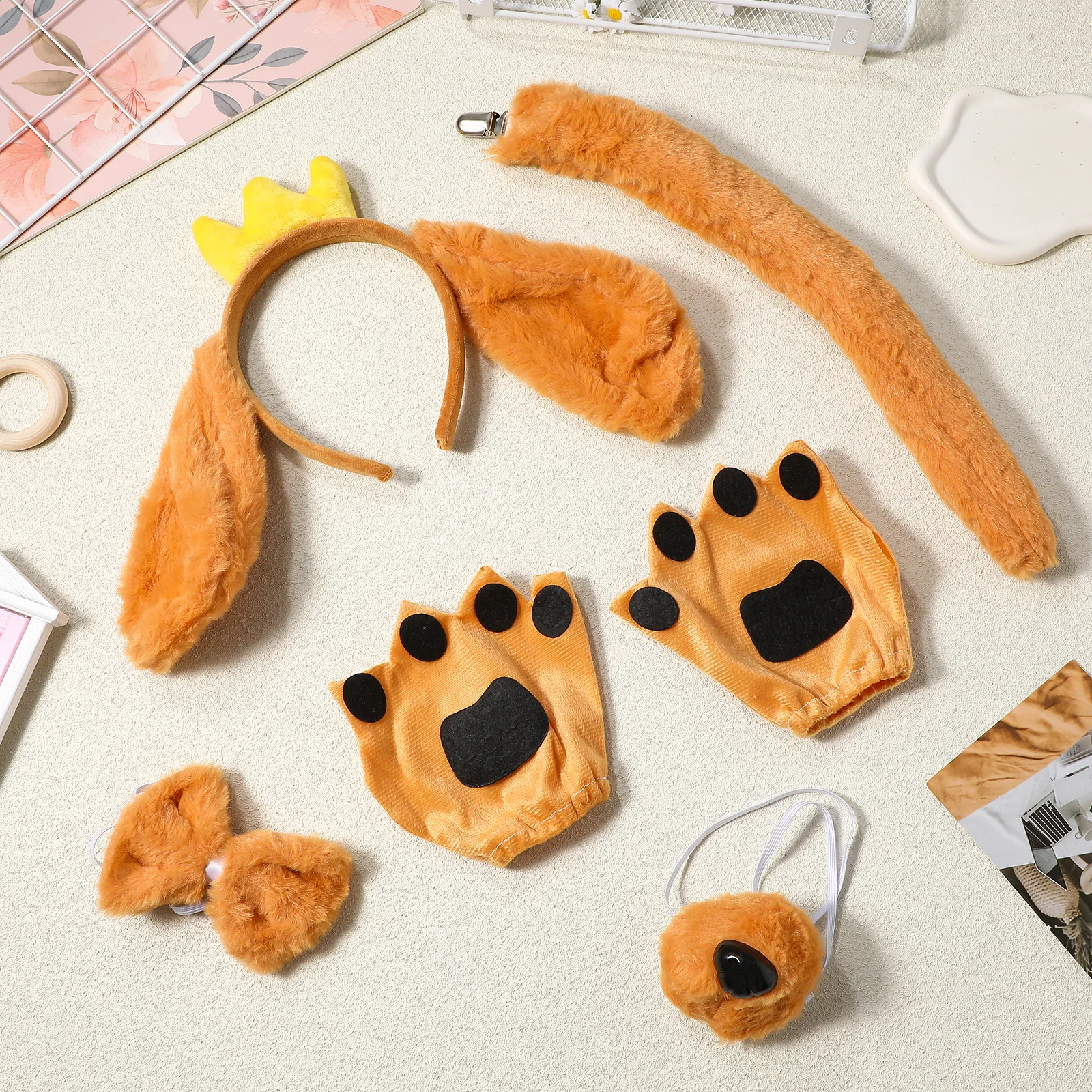 1Set Dog Costume Accessories Adjustable Headband Tail Prop Paw Gloves Realistic Dog Ears Cosplay Party Photo Booth Props