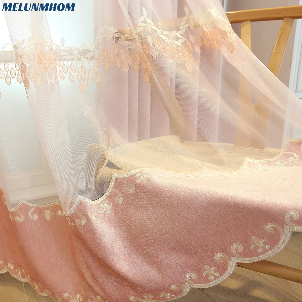 Melunmhom European Pink Velvet Embroidered 3d Curtains for Window Living Room Kitchen Valance Luxury Villa Hotels Suitable for b