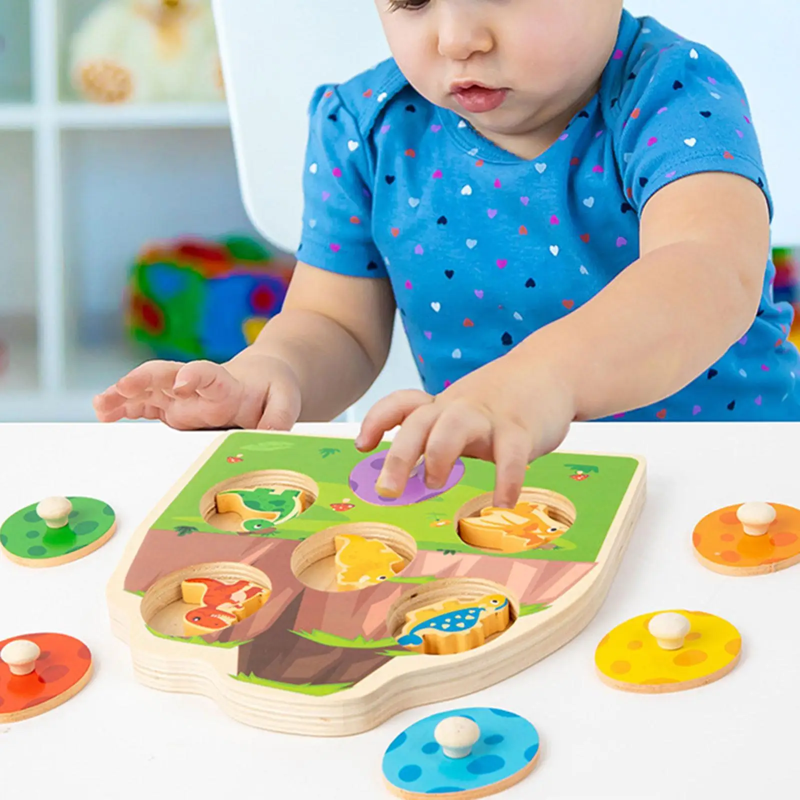 Juego de clasificación de habilidades motoras con rompecabezas de clavija de madera para bebés, niños, niños y niñas