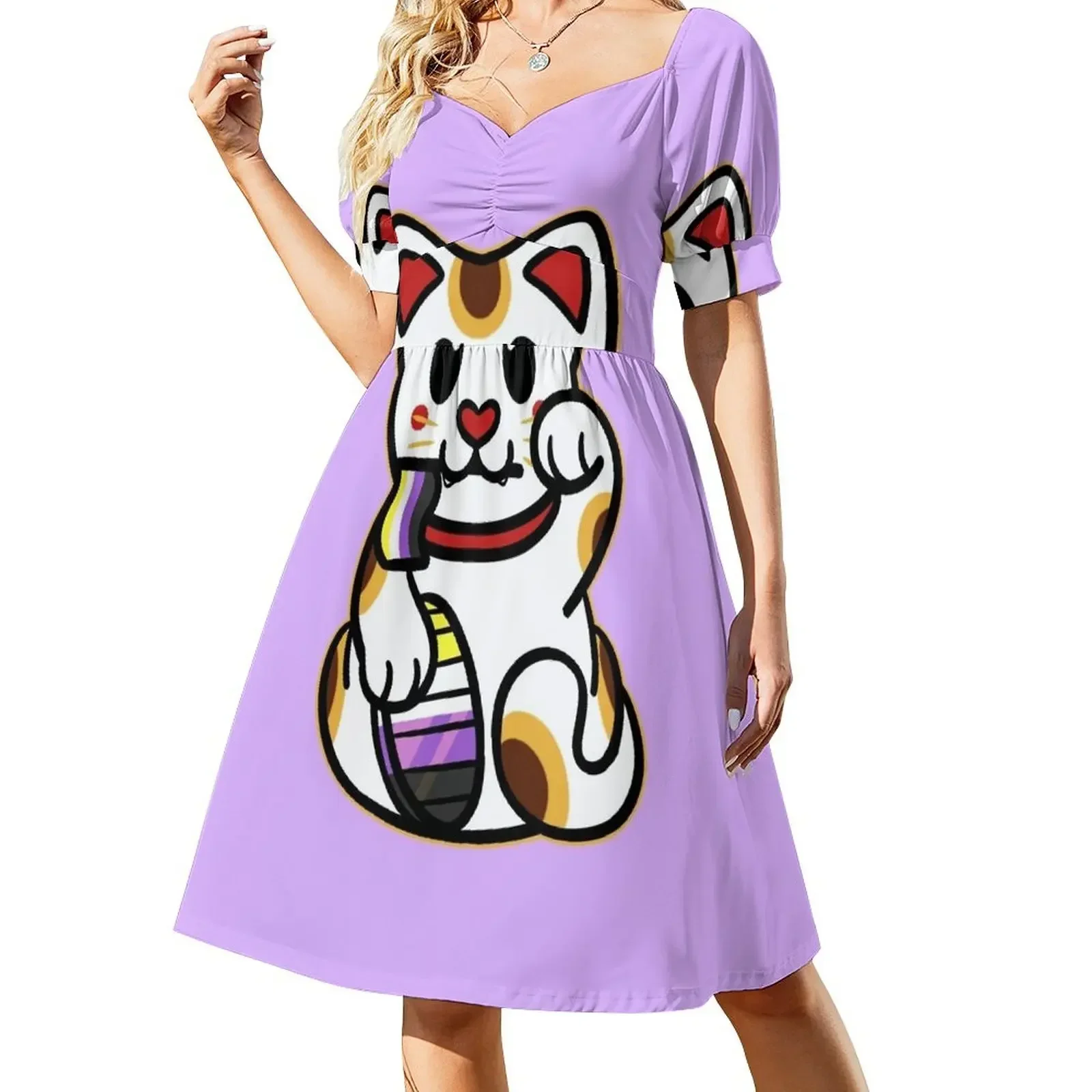 

LGBTQ+ Pride Lucky Cat - Nonbinary Short-Sleeved Dress dress women summer 2025 loose summer dress