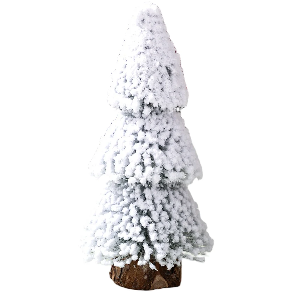 

Realistic Mini Cedar Tree Ornament for Tabletop Crafted from PVC and Wood Featuring Snow Spray and Detailed Pine Needle Design