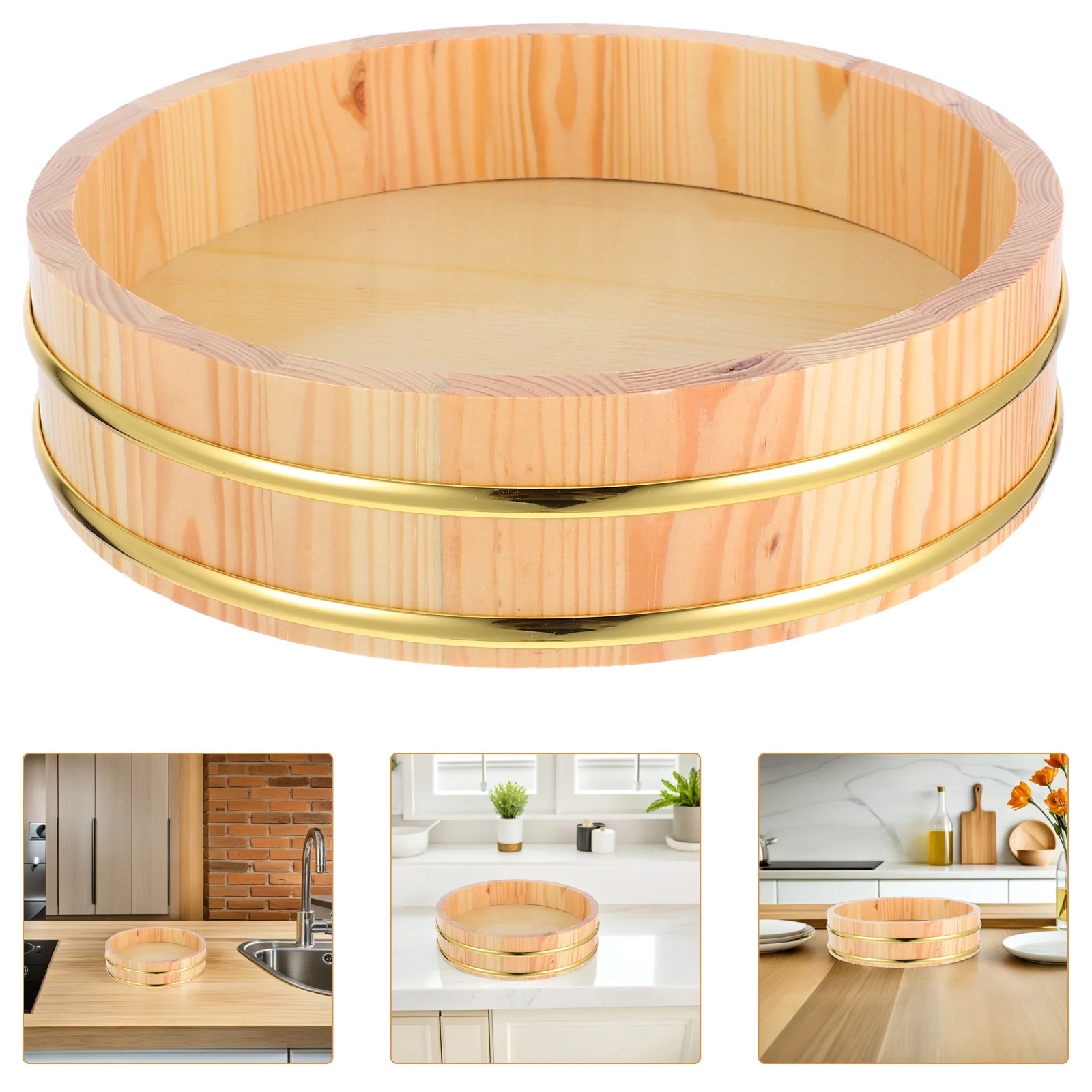 

Wooden Sushi Rice Mixing Tub Traditional Hangiri Sushi Bowl 26cm Japanese Rice Mixing Tub for Restaurant Kitchen Storage