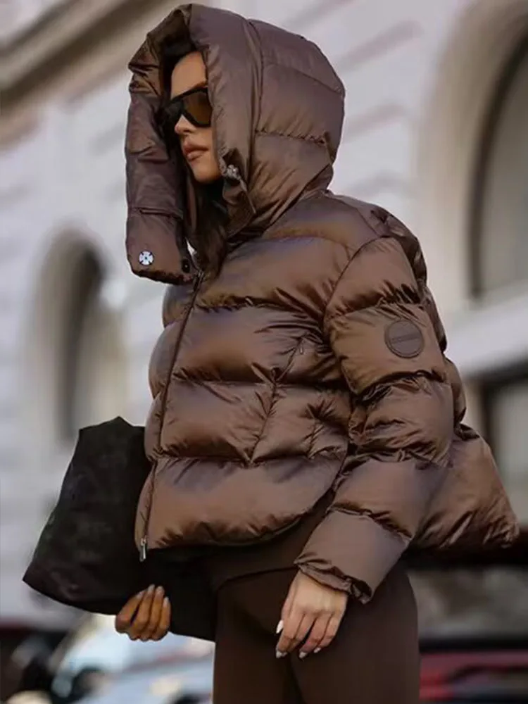 Casaco de Algodão com Capuz para Mulheres, Moda de Inverno Versátil, Jaqueta Casual de Zíper de Manga Longa