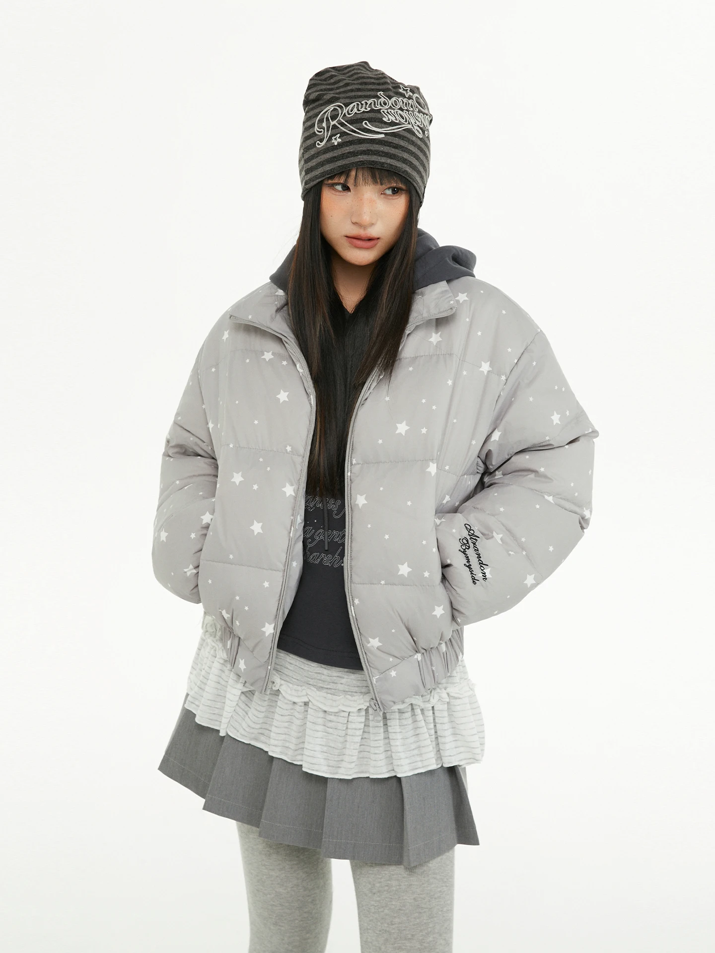 

Водонепроницаемая пуховая куртка Atrandom с принтом Star Print, воротником-стойкой, свободного кроя, повседневная, теплая зимняя верхняя одежда для женщин