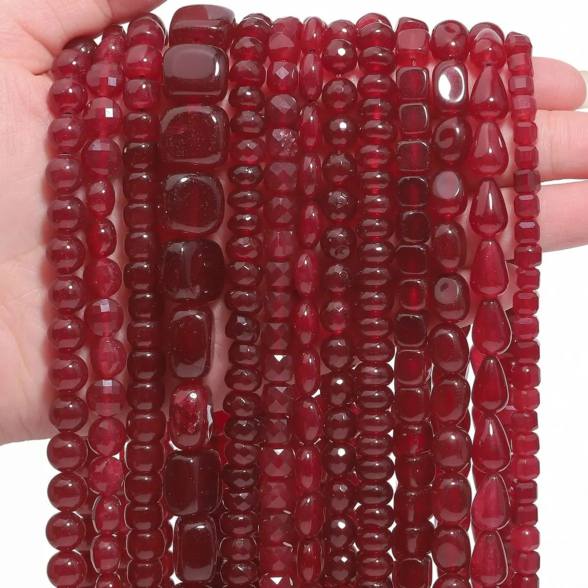 Multiple Sizes Natural Chalcedony Stone Beads Red Droplet Square Round Shape Beads for Jewelry Making DIY Necklace Accessories