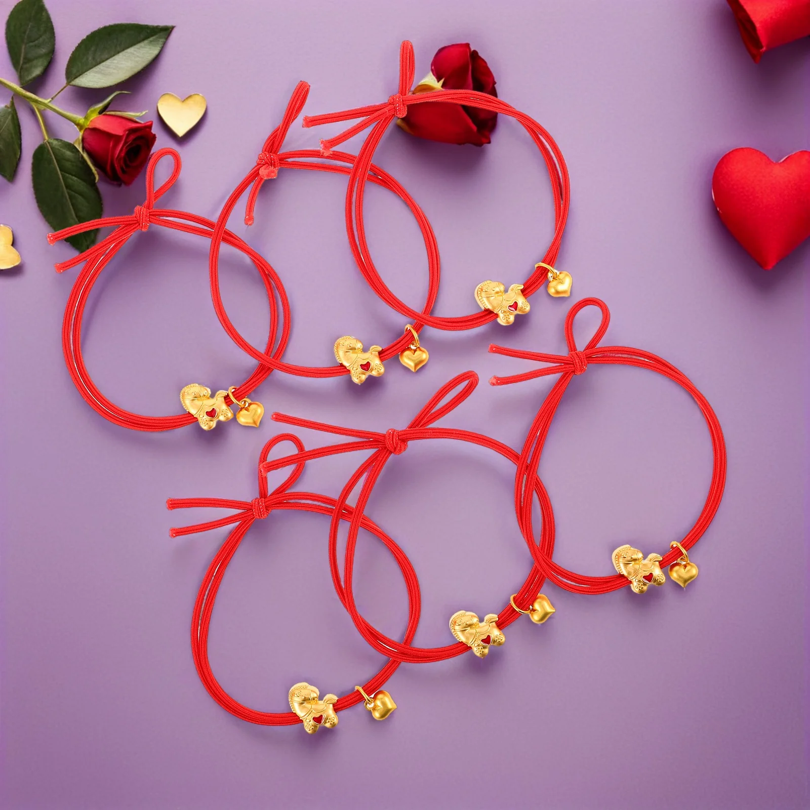 

6pcs Red Ties Chinese New Year Theme Elastic Bands For Hair No Damage Ponytail Holders Decorative Stretchy Hair Accessories For