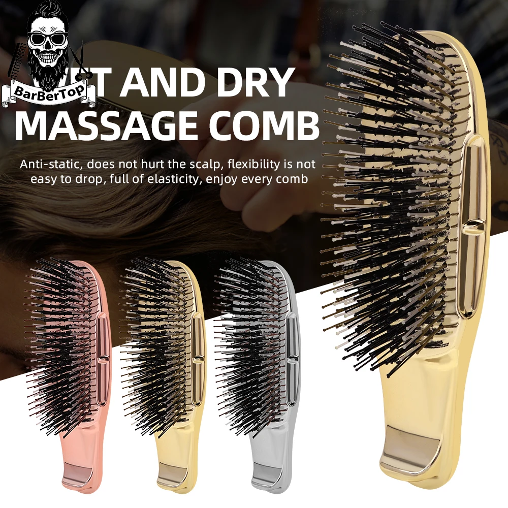 

2024 New Salon Electroplated Massage Comb Upscale Household Dry Wet Hairdressing Combs Professional Barbershop Styling Tools