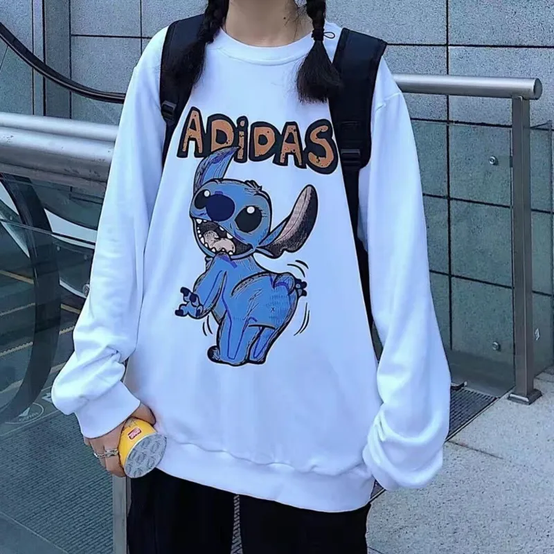 

Stitch Cartoon Autumn Winter New Korean Style Pullovers Women Round Neck Soft Cute Print Top Plush Loose Casual Versatile Hoodie
