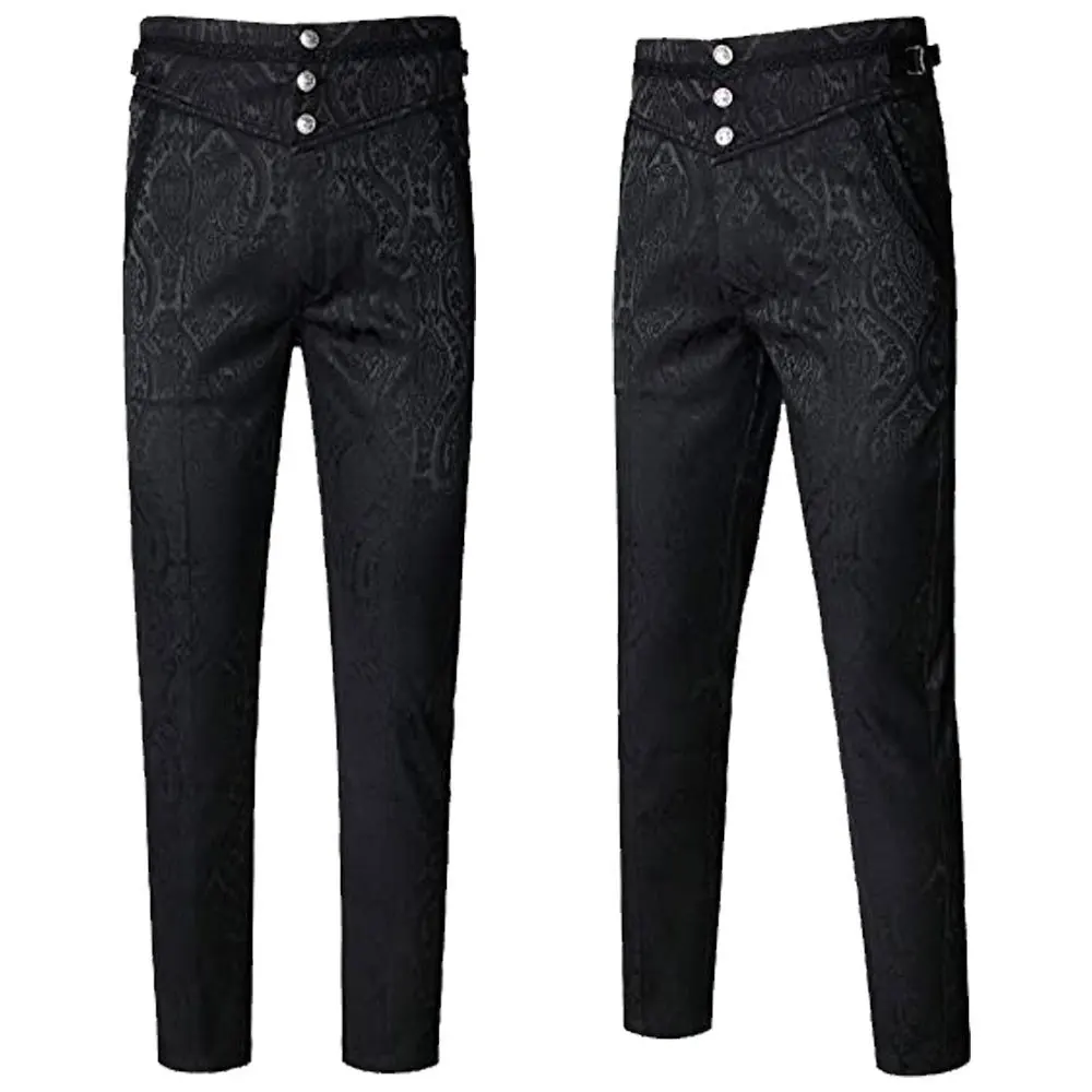 Gothic Jacquard Pants for Men Women Victorian Vampire Cosplay Trousers Steampunk Halloween Costume Party Dark Gothic Pants