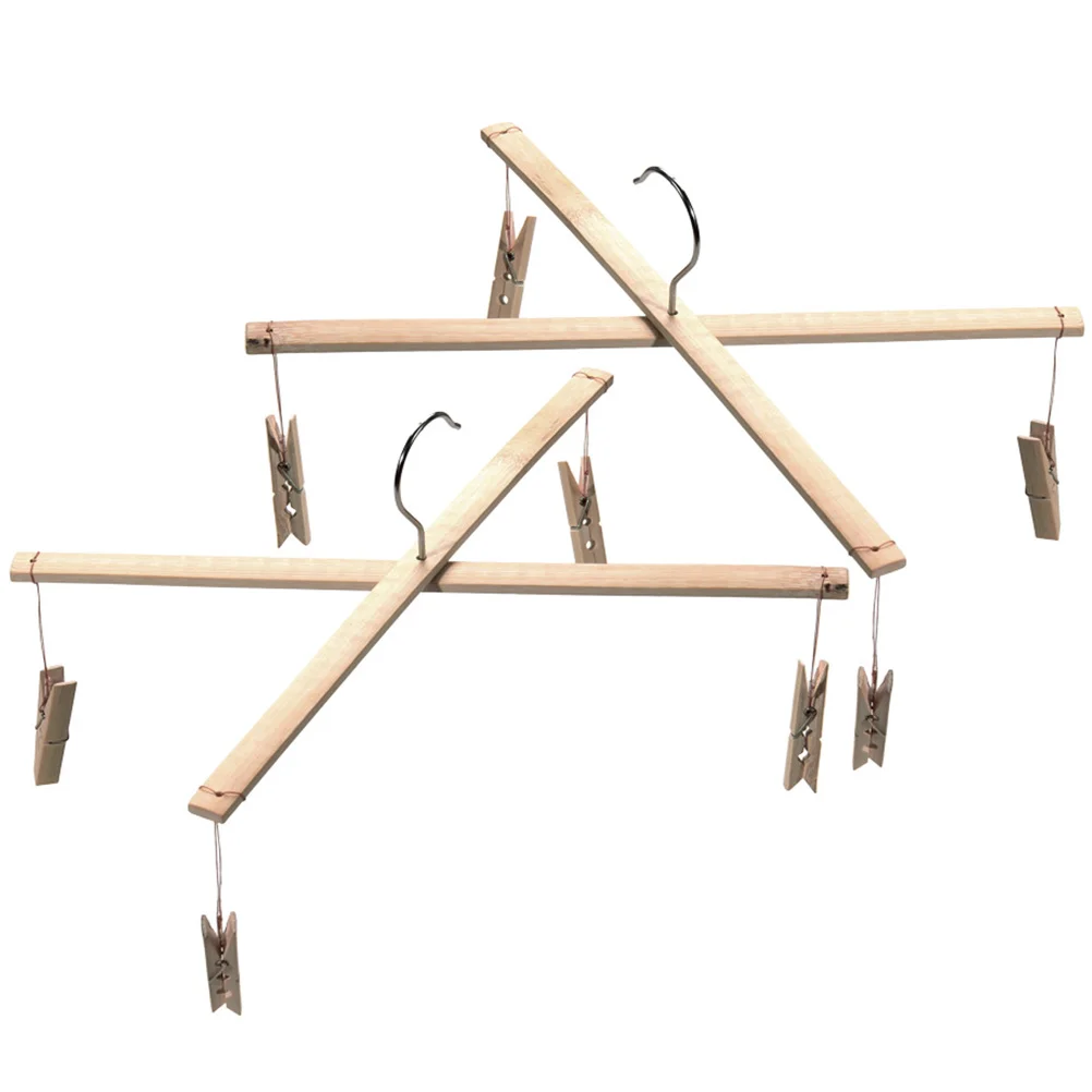 

2 Pcs Pants Clothes Hanger 4 Clips for Socks Towels Underwear Balcony Dry Hanger With Clips Laundry Rack