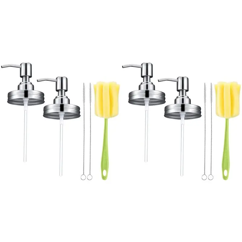 ABMS-4 Pack Jar Soap Dispenser Lids Kit Stainless Steel Lotion Dispenser Pump Soap Dispenser Lids Rust Proof Bathroom