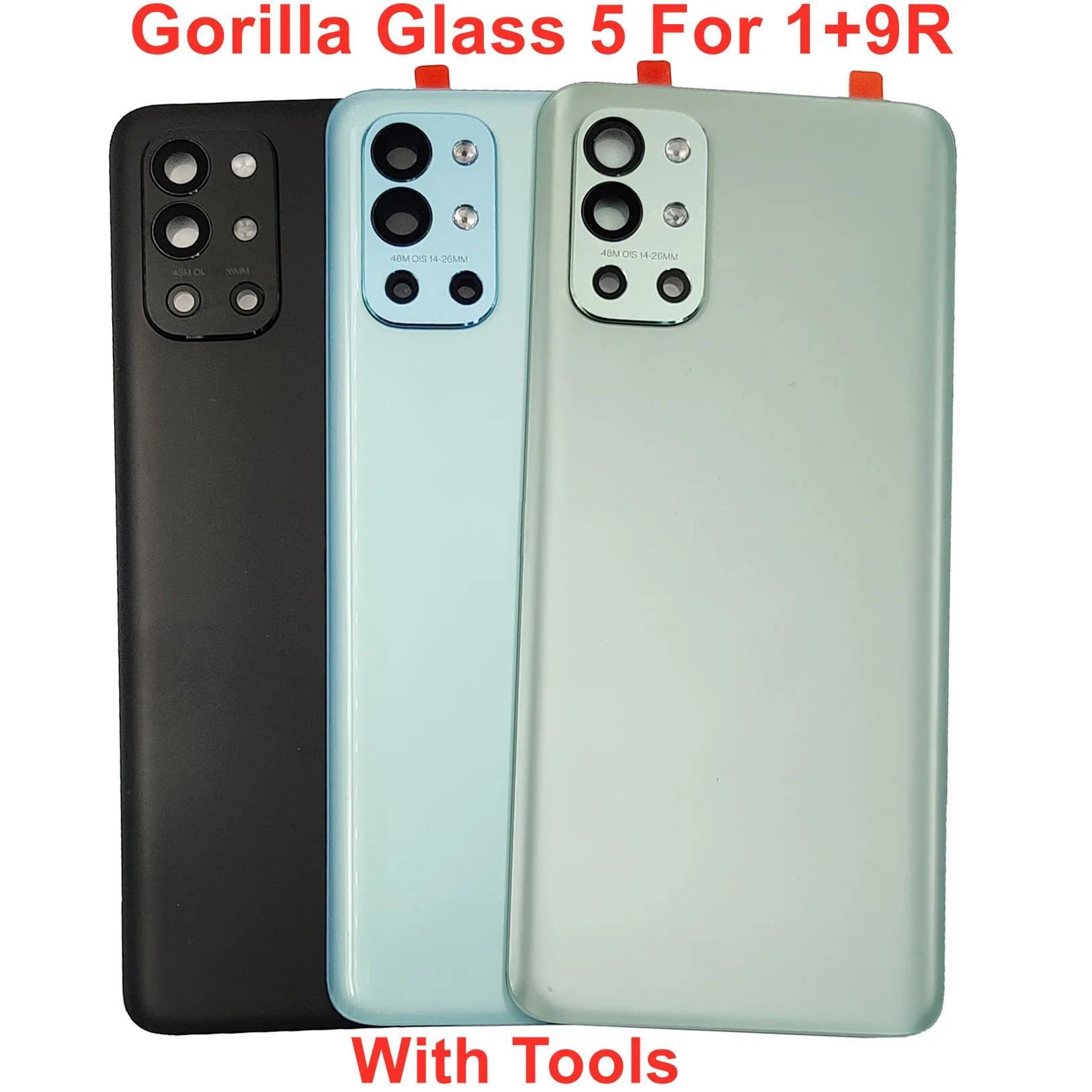 A+++ Gorilla Glass Battery Cover For OnePlus 9R Hard Back Lid Door Rear Housing Panel Case Shell With Camera Lens Glue Adhesive