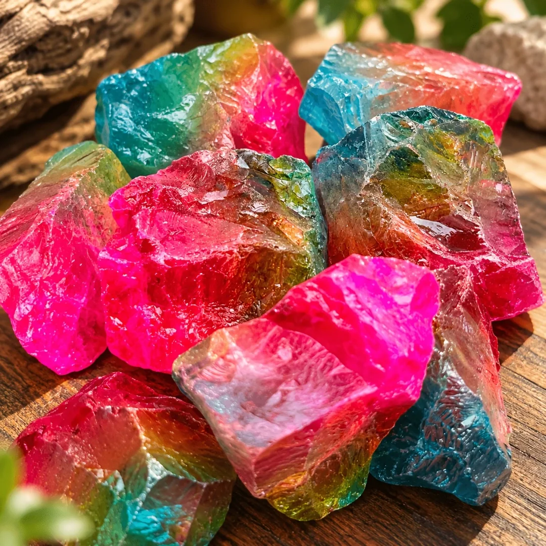 Rainbow Color Rough Stone Pieces, Irregular Decorative Rock Collection, Vibrant Multicolor Raw Stone Chunks with Unique Texture