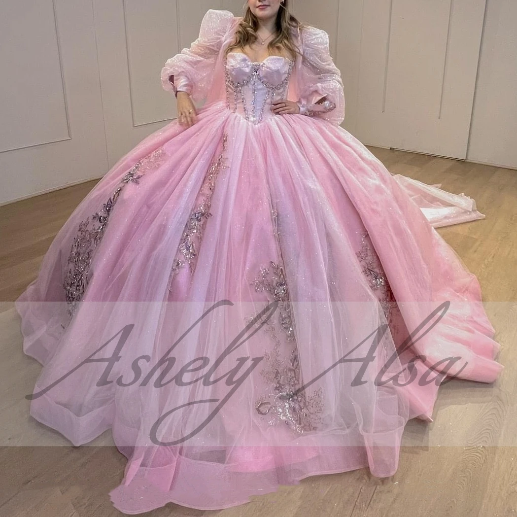 AA162 розовые платья принцессы для девочек на заказ Quinceanera с накидкой, крестообразное бальное платье, женское платье для выпускного вечера, платье для девочек 15–16 лет