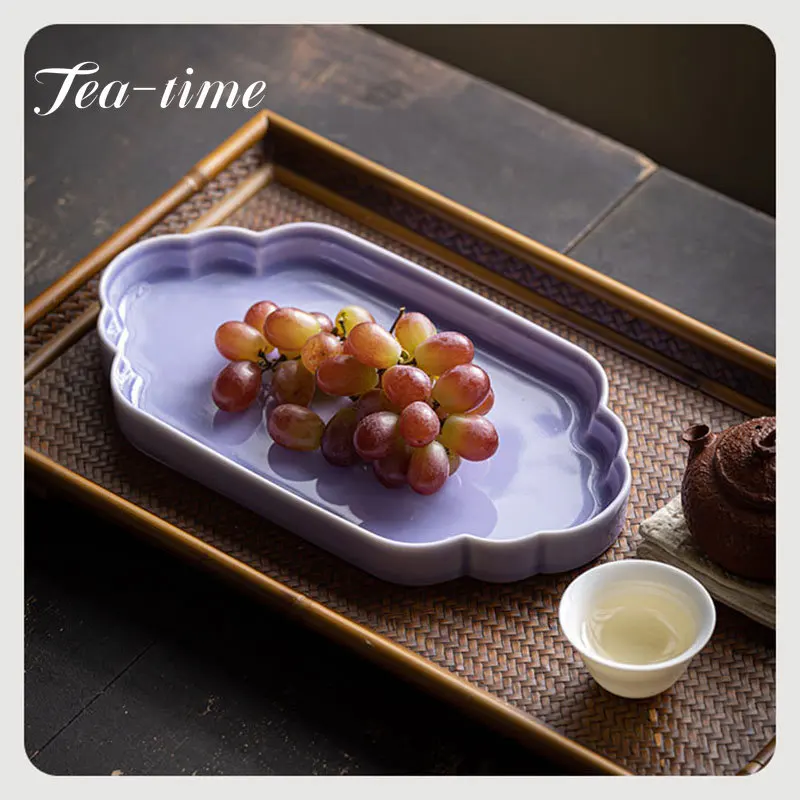 Exquisite Chinese Style Tea Tray Retro Ceramics Pot Bearing Dry Bubble Tray Household Dessert Fruit Plate Kung Fu Teaset Gifts