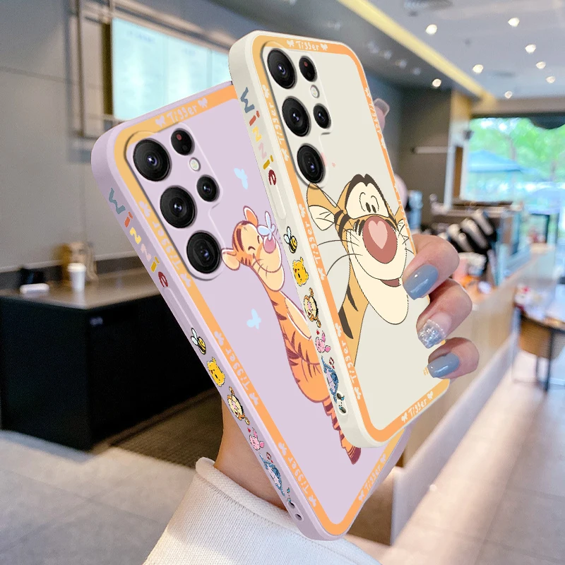 Tigger Pooh Bear Good Cute Liquid Left Rope For Samsung Galaxy S24 S23 S22 S21 S20 FE S10 Ultra Plus Lite 5G TPU Phone Case