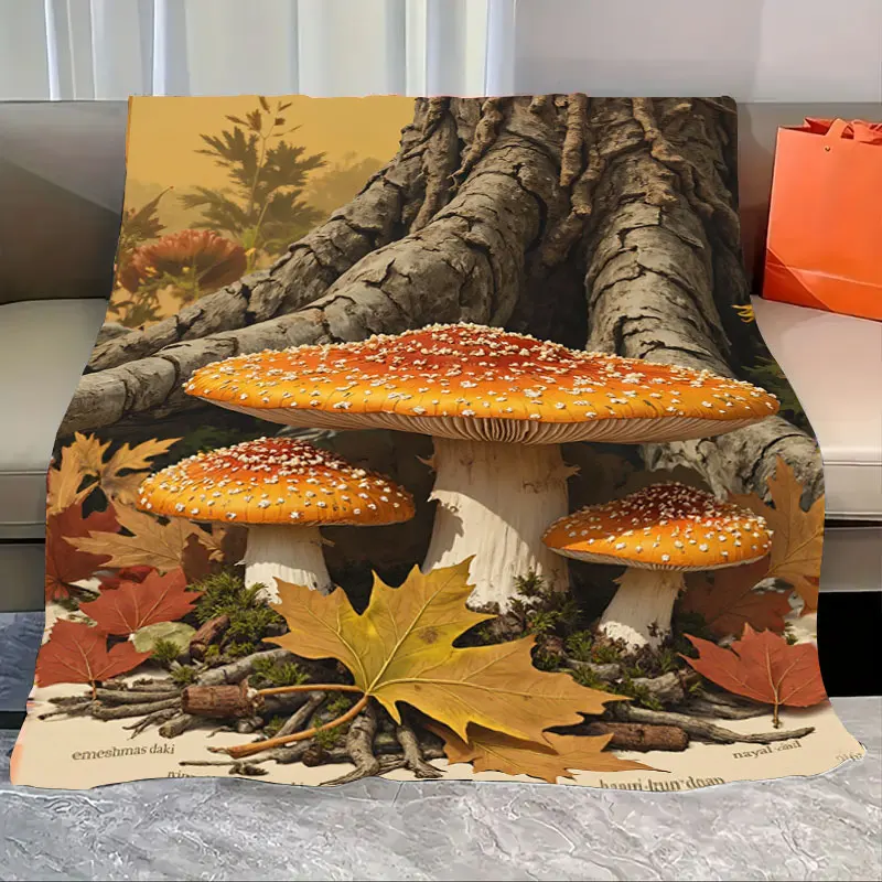 

1pc Flannel Blanket Autumn Forest Mushroom Blanket - Cozy Nature Scene Throw for Home Decor