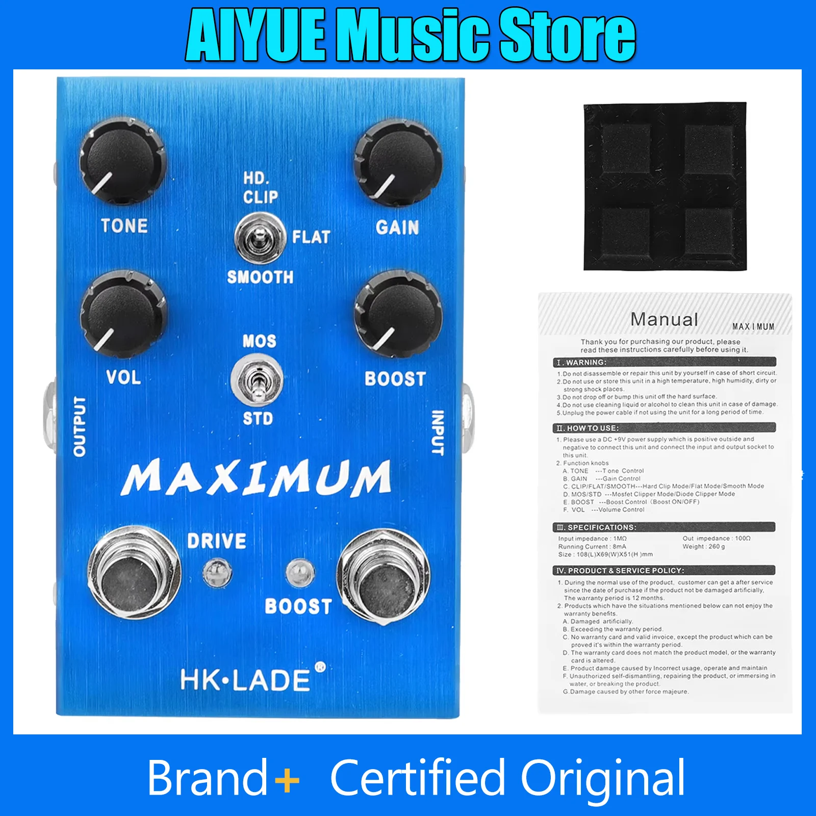 

HK.LADE SA-02 Maximum Overdrive Guitar Effect Pedal Adjustable Knob Aluminum Housing Electric Guitar Professional Parts