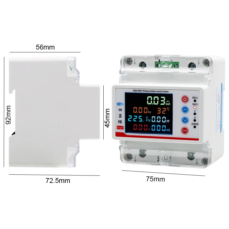 2P 100A Tuya WiFi Smart Bi-Directional Energy Power kWh Meter Leakage Over Under Voltage Protector Relay Switch Current Limit